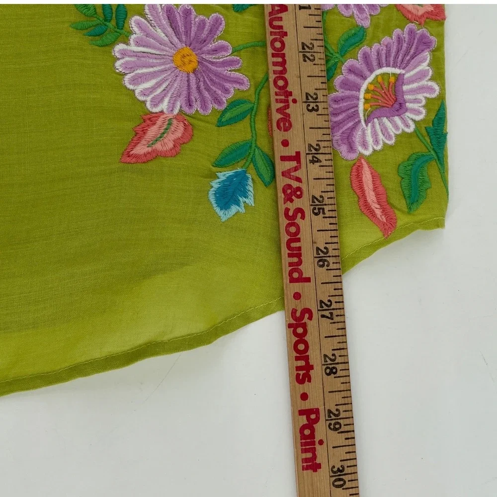 Sundance Tunic Top Womens Medium Lime Green Embroidered Floral Boho Cottagecore - Picture 6 of 7